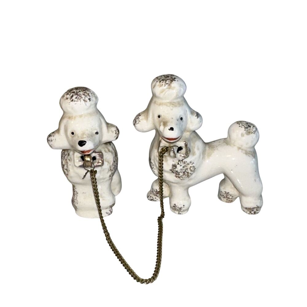 Vintage Arnart Creations Japan Poodle Dog Ceramic Figurines 1950s 2 Puppies Set